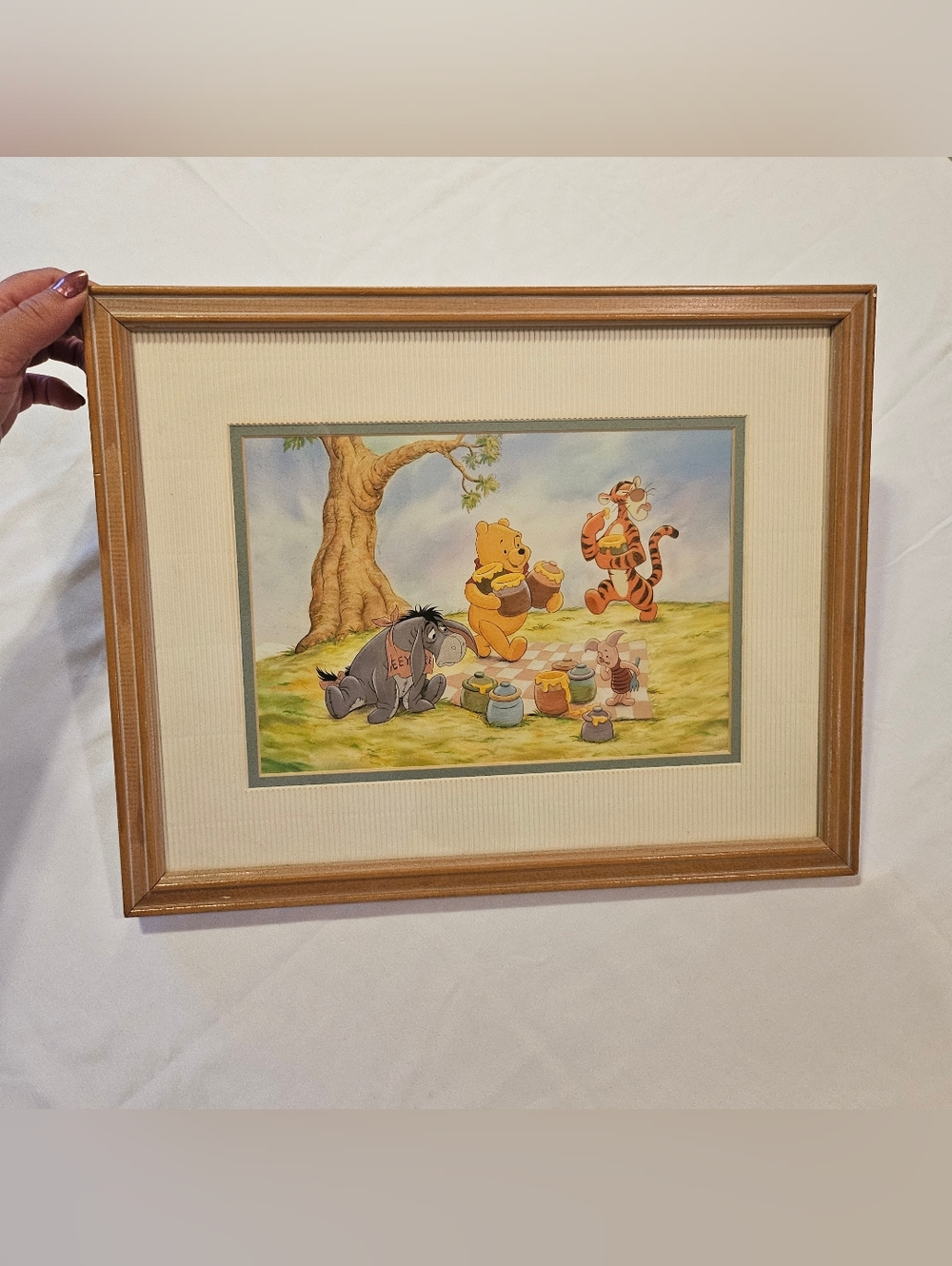 Vintage Disney Winnie the Pooh Picnic Framed Art 100 Acre Wood